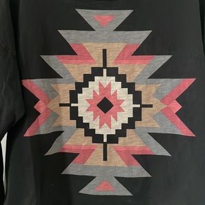 Forever21 Black with Pink, Light Brown & Grey Aztec High-Low Lightweight Sweater
